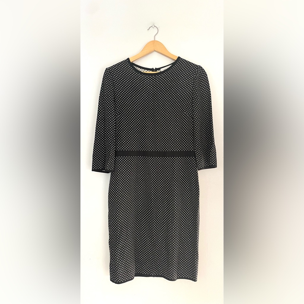 St. John Knit Sheath Dress Polka Dot Black White.